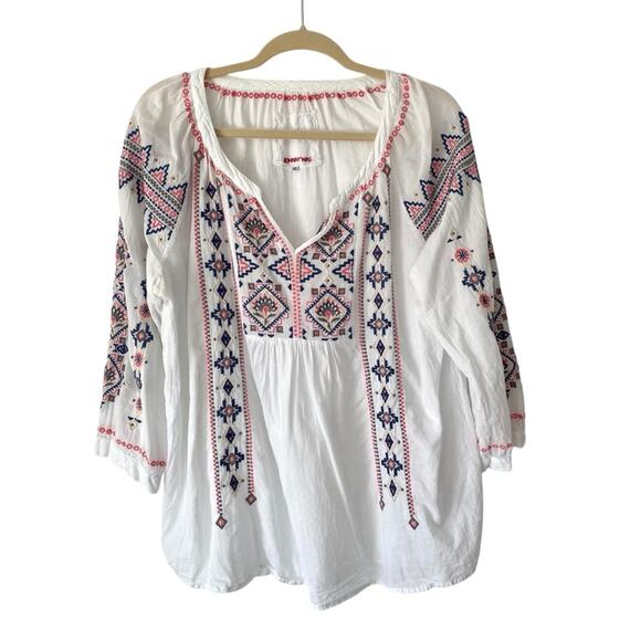 Johnny Was Tatum Peasant Embroidered White Boho Sheer Top size XL - Picture 3 of 10